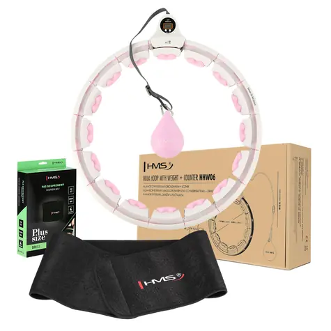 HMS HHW06 Sada masážní hula hoop růžová se závažím a počítadlem a zeštíhlujícího pásu BR163 PLUS SIZE