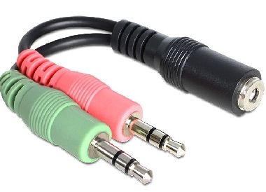 Delock adaptér stereo jack 3.5 mm 4 pin samice > 2 x stereo jack 3.5 mm 3 pin samec