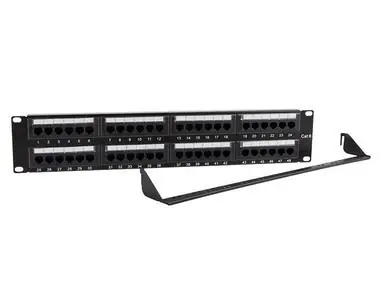 Gembird NPP-C648CM-001 / patch panel 19" / 48 port 2U cat.6e / se zadní organizací kabelů / černý