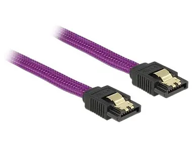 DeLock SATA kabel 6 Gb/s 30 cm přímý/přímý / kovové svorky / fialový