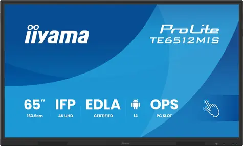 65" IIYAMA ProLite TE6512MIS-B4AG / 3840x2160 / VA / 16:9 / 6.5ms / 5000:1 / 400cd-m2 / HDMI / USB-C / VESA