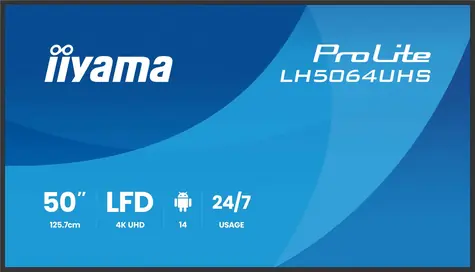 50" IIYAMA ProLite LH5064UHS-B1AG černá / LED / IPS / 3840 x 2160 / 16:9 / 6.5 ms / 1200:1 / 500cd-m2 / VESA