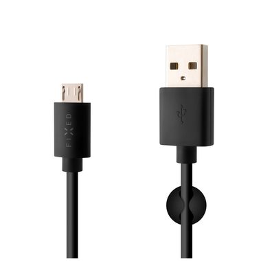 FIXED Datový a nabíjecí kabel s konektorem MicroUSB černá / 2.4A / držák a stahovací pásek v balení