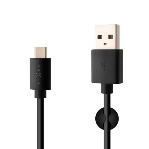 FIXED Datový a nabíjecí kabel s konektorem USB-C USB 2.0 černá / 3A / držák a stahovací pásek v balení
