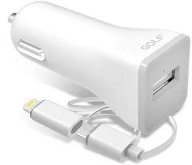 GOLF GF-C3 Autonabíječka s konektorem microUSB a redukcí lighting + druhým USB portem 1m 