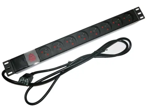 XtendLan 19" rozvodný panel 8x230V 10A / ČSN / kabel do UPS (IEC320 C14) / vypínač / indikátor napětí / kabel 1.8m / 1U