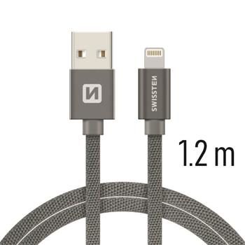 SWISSTEN TEXTILE datový kabel USB - Lightning 1.2m šedá