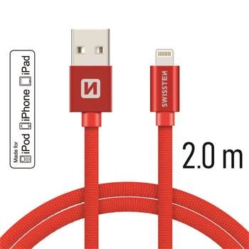 SWISSTEN TEXTILE datový kabel USB - Lightning MFi 2m červená