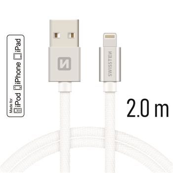 SWISSTEN TEXTILE datový kabel USB - Lightning MFi 2m stříbrná