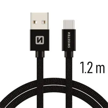 SWISSTEN TEXTILE datový kabel USB - USB-C 1.2m černá