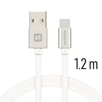 SWISSTEN TEXTILE datový kabel USB - USB-C 1.2m stříbrná