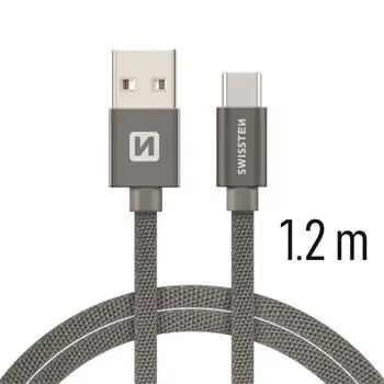 SWISSTEN TEXTILE datový kabel USB - USB-C 1.2m šedá