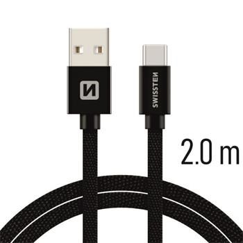 SWISSTEN TEXTILE datový kabel USB - USB-C 2m černá