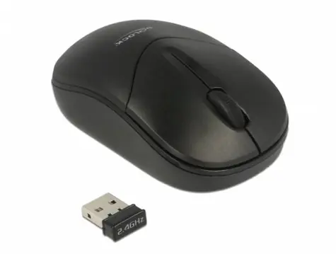 Delock optická mini myš černá / Optický senzor / bezdrátová / 1000 DPI / 3 tlačítka / 1xAA