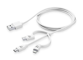 CellularLine USB kabel se třemi adaptéry Lightning + Micro USB + USB-C bílá
