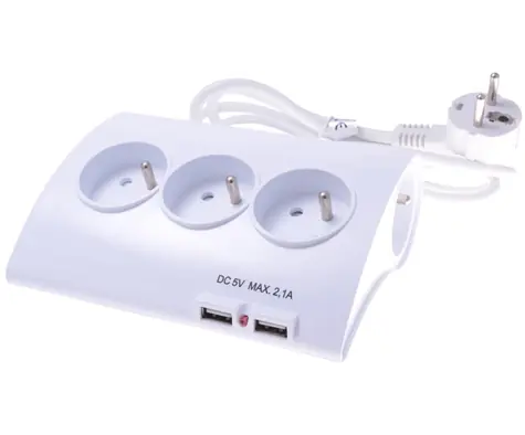 PremiumCord prodlužovací přívod bílá / 230V / 1.5m / 3 zásuvky / 2x USB / vypínač