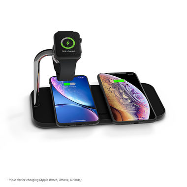 ZENS Dual+Watch Aluminium Wireless černá / bezdrátová nabíječka / Qi certified / pro 2 telefony + Apple Watch / 20W