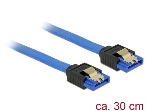 Delock Kabel SATA 6 Gb/s samice přímá > SATA samice přímá 30 cm modrá  / se zlatými sponami