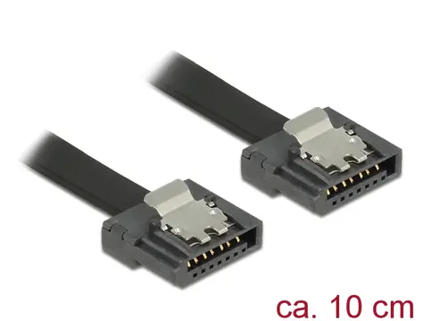 Delock kabel SATA FLEXI 6 Gb/s 0.1 m černá / kovová spona