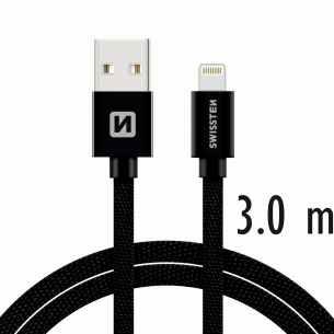 SWISSTEN TEXTILE datový kabel USB - Lightning 3m černá