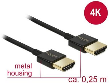 DeLock Kabel High Speed HDMI s Ethernetem - HDMI-A samec > HDMI-A samec 3D 4K 0.25 m / Slim HQ