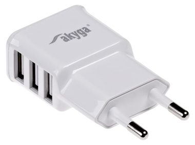 TRX Akyga USB nabíječka 220V (3x USB-A) bílá / 5V / 3.1A