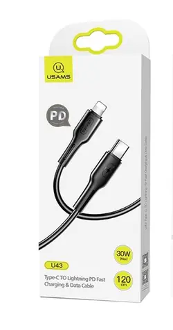 USAMS SJ406 U43 Fast Charging Lightning - Type-C Fast Datový Kabel 1.2m černá