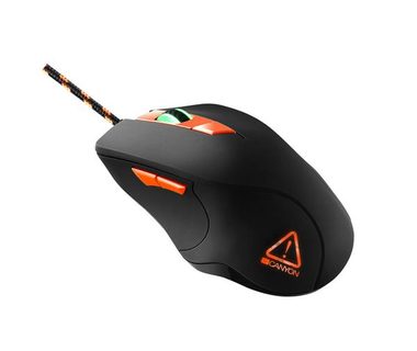 CANYON Eclector černá-oranžová / Herní optická myš / 3200 DPI / 6 tlačítek / RGB podsvícení / USB / 1.65 m