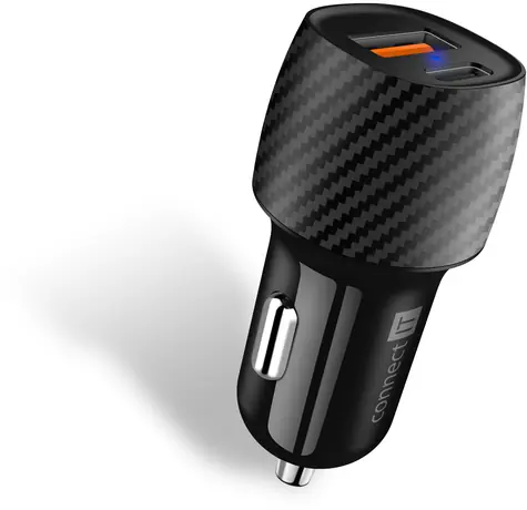 CONNECT IT InCarz PD+QUICK CHARGE 3.0 nabíječka do auta černá / 18W / 3 A / 1x USB-A / 1x USB-C / QC 3.0 