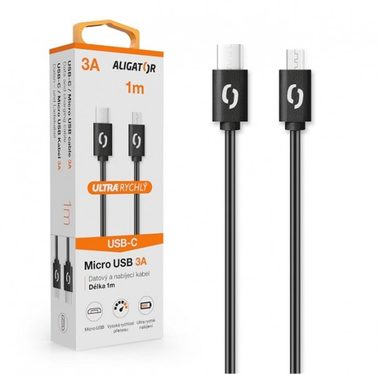 Aligator Datový kabel POWER 3A USB-C - microUSB 1m černá