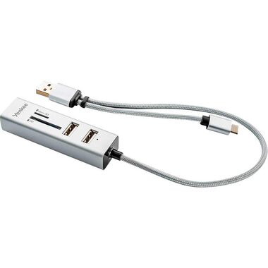 YENKEE YHC 103SR USB C OTG HUB+čtečka bílá / 3x USB 2.0 / 1x USB-C / čtečka MicroSD a SD karet