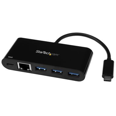 StarTech USB-A Hub 3 porty černá / napájení 60W / 3x USB-A / 1x USB-C / 1x RJ-45