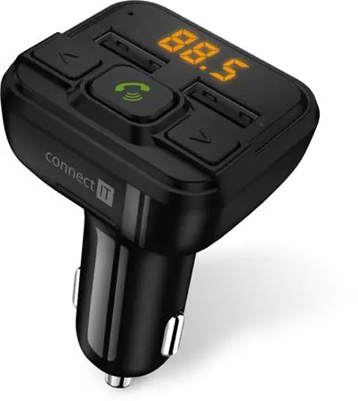 CONNECT IT InCarz Bluetooth transmitter / BT 4.2 / handsfree / 2.4A / 14.5W / 12&24V DC / 2xUSB-A / Micro SD / černá