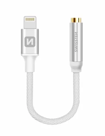 SWISSTEN TEXTILE Audioadaptér Lightning - 3.5mm jack 0.15m stříbrná