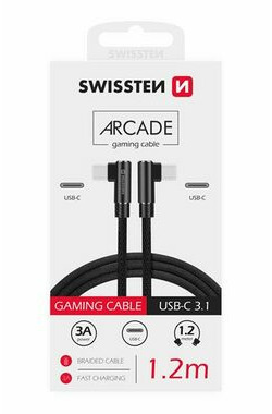 SWISSTEN ARCADE Textilní datový kabel USB-C - USB-C 1.2m černá
