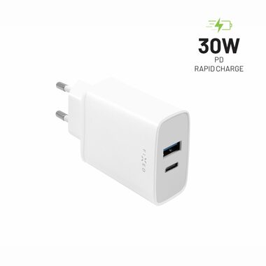 FIXED Síťová nabíječka 30W s USB-C a USB výstupem bílá / podpora PD