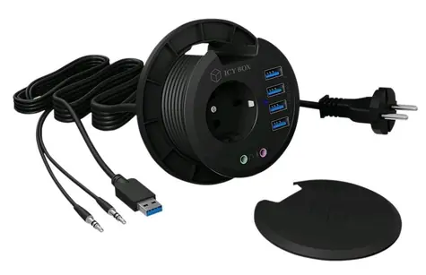 ICY BOX IB-HUB1430 - 4portový rozbočovač USB 3.0 / montáž do desky stolu / průměr 80 mm 