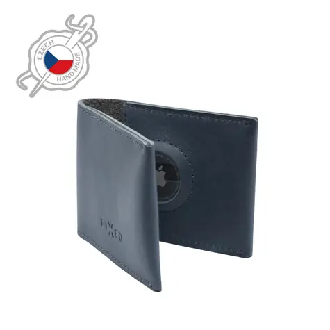 FIXED Wallet for AirTag Kožená peněženka z pravé hovězí kůže modrá