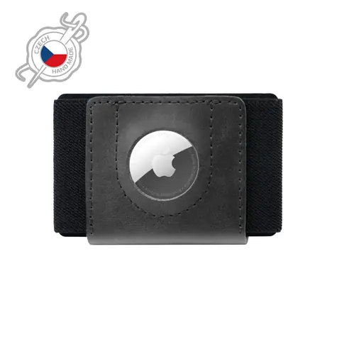 FIXED Tiny Wallet for AirTag Kožená peněženka z pravé hovězí kůže černá