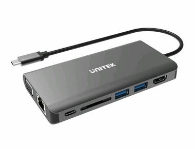 Unitek D1019A 8v1 / Dokovací stanice / 1x DVI-I / 1x HDMI / 1x DP / LAN / USB