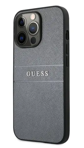 Guess PU Leather Saffiano Zadní Kryt pro Apple iPhone 13 Pro šedá