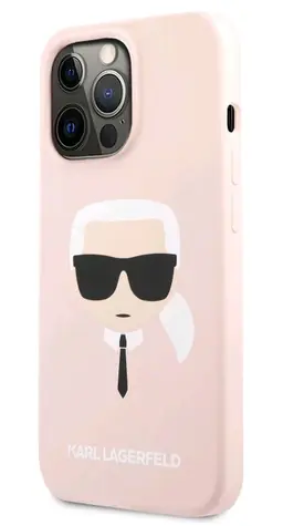 Karl Lagerfeld Liquid Silicone Karl Head Zadní Kryt pro Apple iPhone 13 Pro světle-růžová