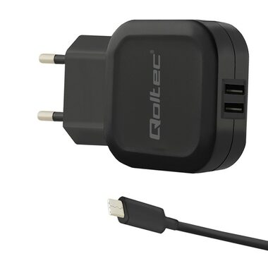 Qoltec 50188 AC adapter 17W | 5V | 3.4A | 2xUSB + USB C cable