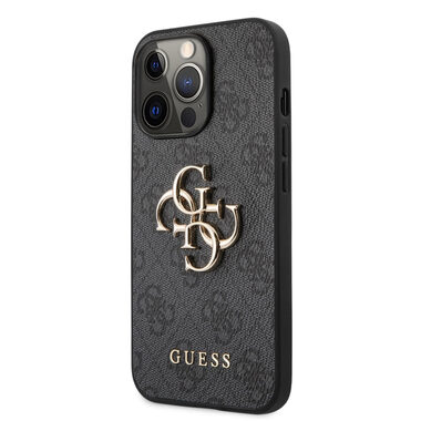 GUESS PU 4G Metal Logo Zadní Kryt pro Apple iPhone 13 Pro šedá
