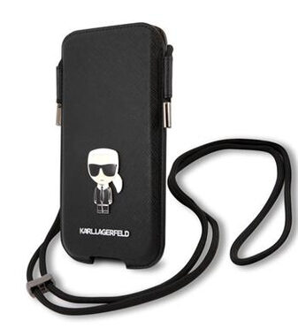 Karl Lagerfeld Saffiano Metal Logo PU Pouch L černá