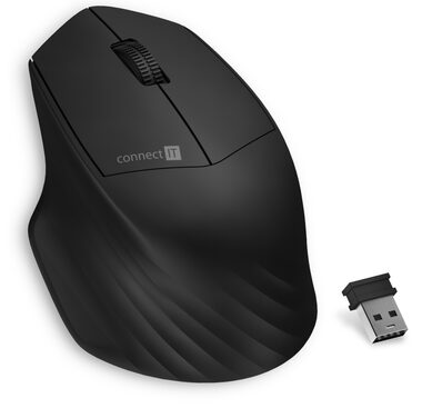 CONNECT IT Triple SmartSwitch černá / Bezdrátová myš / 1600DPI / 4 tlačítka / USB přijímač / 2.4 GHz / 1x AA
