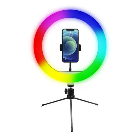 Powerton WPRL1RGB - Kruhové světlo 10" RGB LED malé / nastavení teploty a svítivost & držák telefonu a tripod
