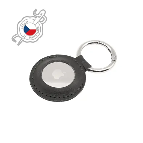 FIXED Case for AirTag Pouzdro z pravé hovězí kůže s karabinou černá