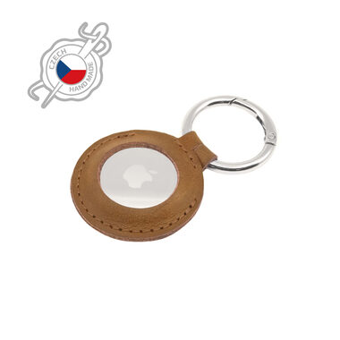 FIXED Case for AirTag Pouzdro z pravé hovězí kůže s karabinou hnědá