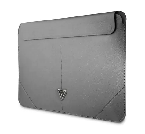 GUESS Saffiano Triangle Metal Logo Computer Sleeve 13 & 14" stříbrná